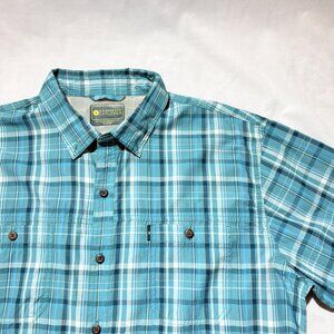 GH Bass Explorer Mens Shirt XL Aqua Plaid Short Sleeve Outdoors